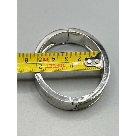 Signed Camille Lucie Hinged Bangle Bracelet Yellow Green Enamel and Rhinestones - Picture 8 of 8